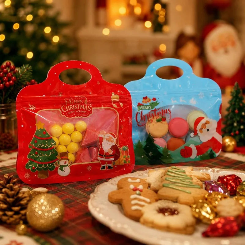 2/20PCS Christmas Self-Sealing Bags Santa Claus Snowman Pattern Standable Handbags  Candy Cookie Packaging Pouch Party Supplies