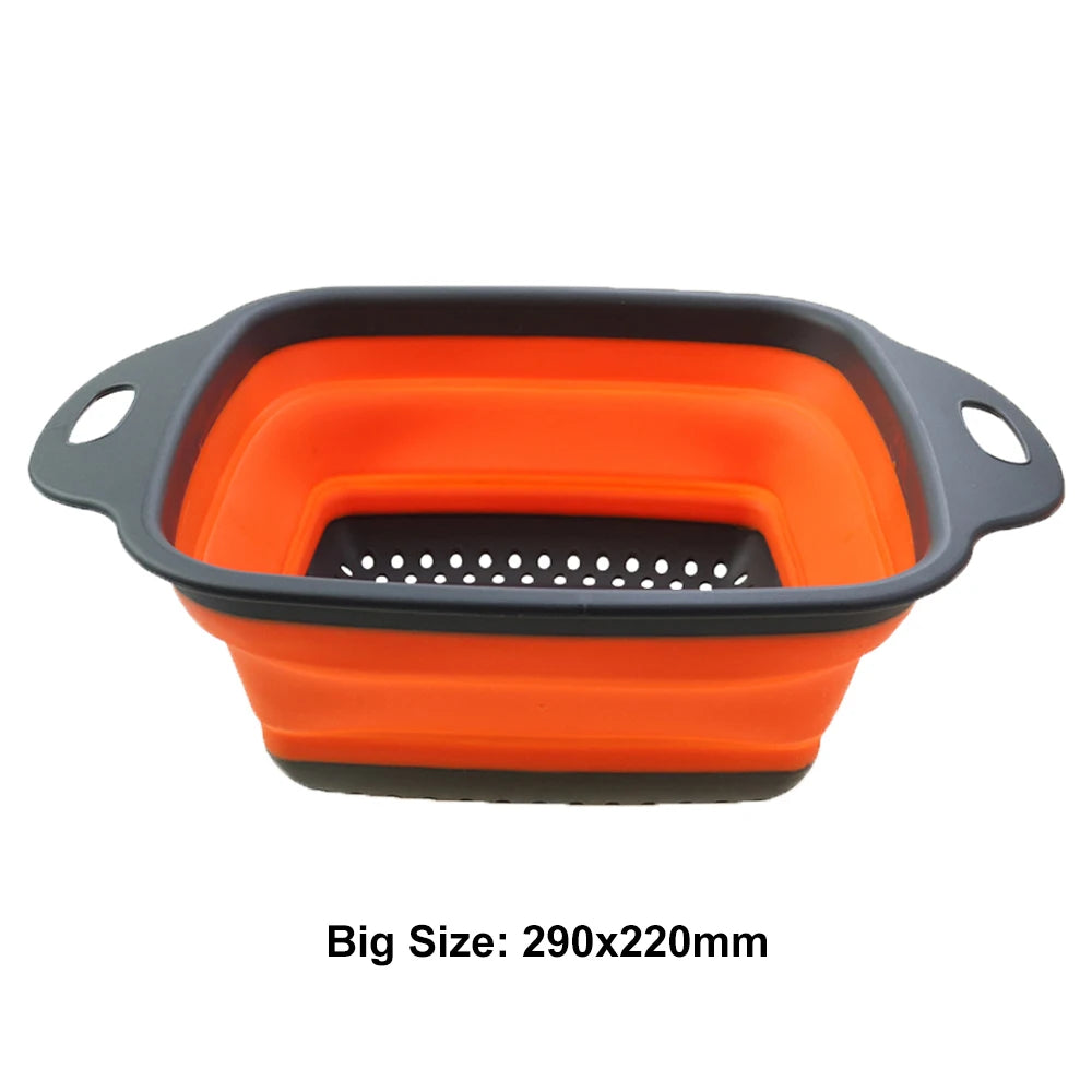 1Pc 2in1 Silicone Folding Drain Fruit Vegetable Washing Basket Foldable Strainer Collapsible Drainer Kitchen Storage Tool Dish