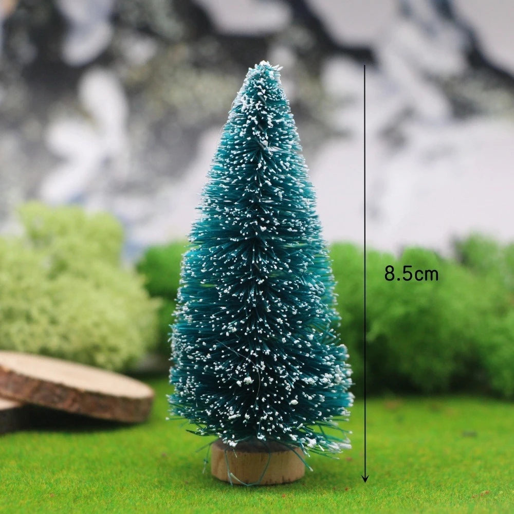 Mini Artificial Snow Christmas Tree Wooden Dollhouse Micro Landscape Model Xmas Terrarium Ornament Home Desktop Holiday Decor