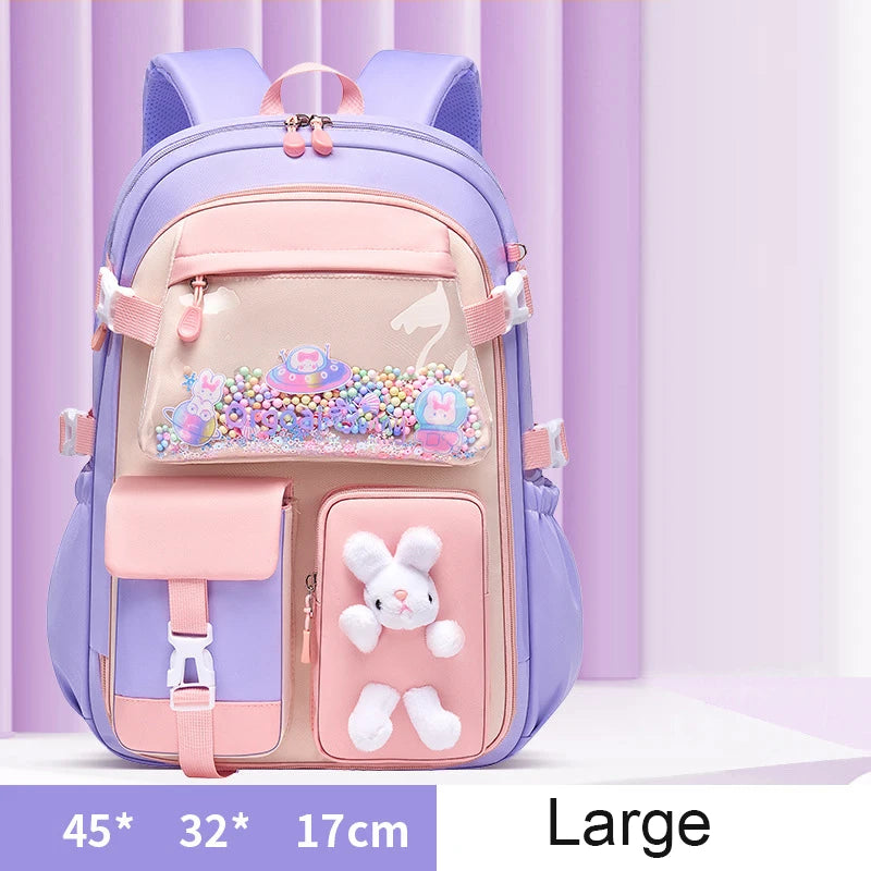 Primary School Backpack 1-5 Grade Cute Colorful School Bag For Girls Waterproof Large Capacity Cartoon rabbit Mochila Escolar