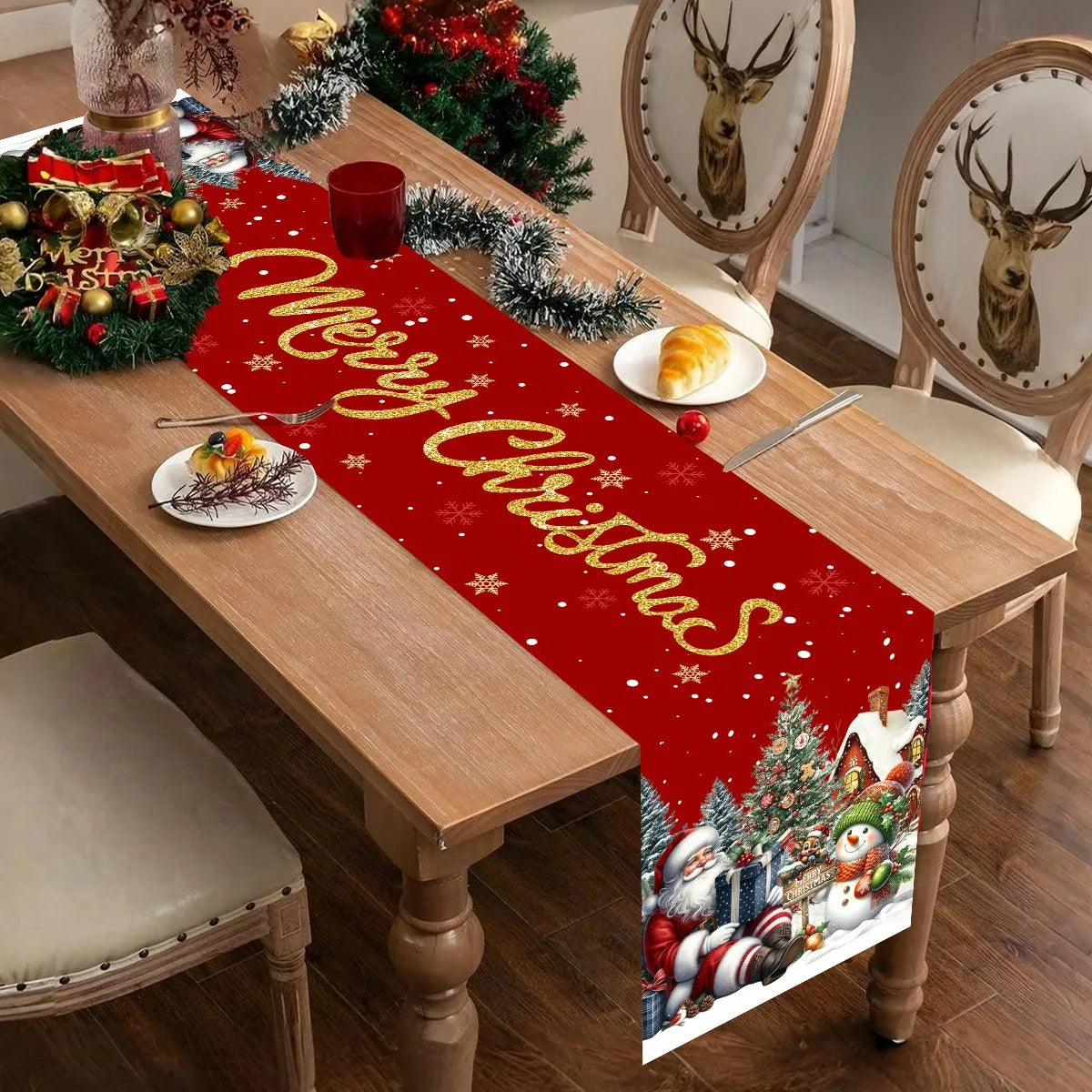 Red Christmas Santa Snowman Table Runner Christmas Decorations for Home 2025 Xmas Table Decor Navidad Noel New Year 2026 Gifts
