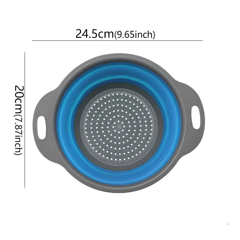 1pcs Round Square Foldable Silicone Colander Fruit Vegetable Washing  Strainer Colander Collapsible Drainer Kitchen Storage Tool