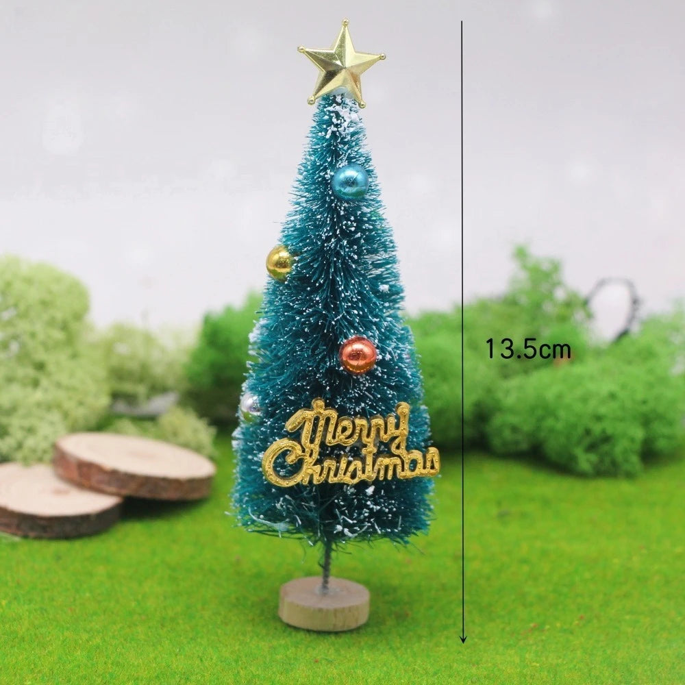Mini Artificial Snow Christmas Tree Wooden Dollhouse Micro Landscape Model Xmas Terrarium Ornament Home Desktop Holiday Decor