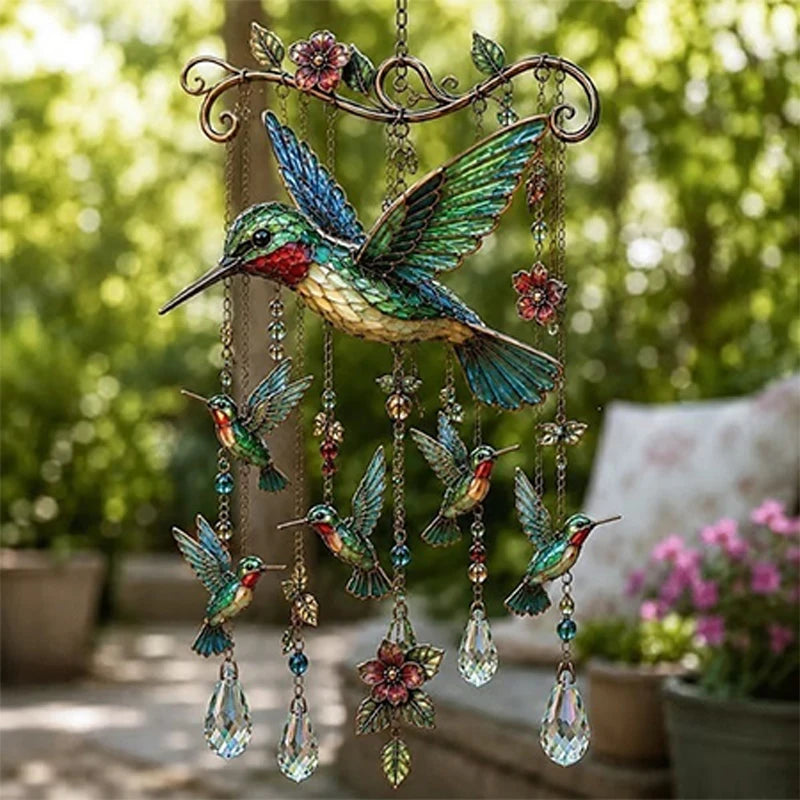 Beautiful Hummingbird Wind Chime Metal Garden Pendant Hanging Bird Sculpture Home Decor Outdoor Courtyard Ornaments Unique Gift