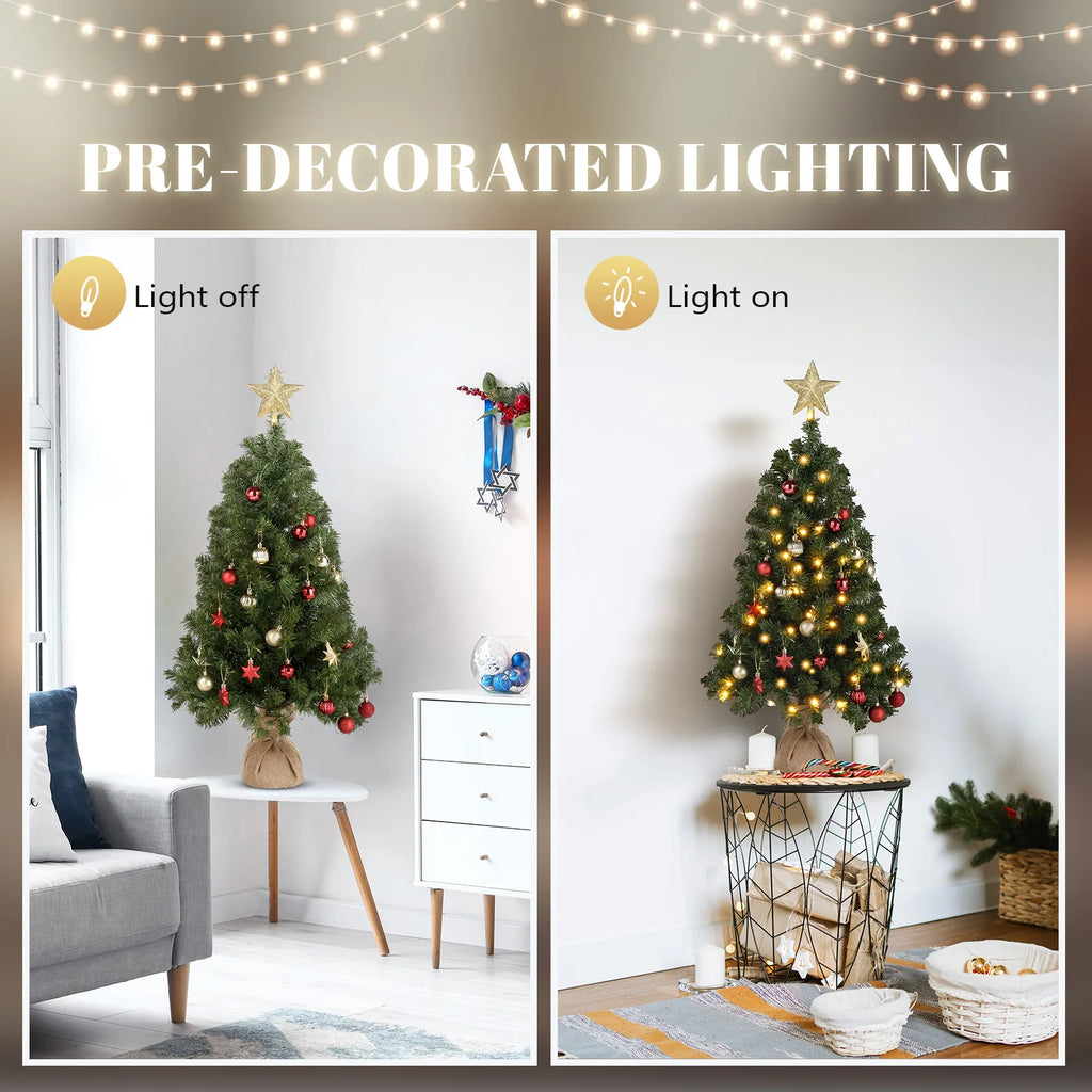 3ft Christmas Tree with 150 Branches – PVC, 100 Warm White LED Lights, 8 Modes, Battery Operated, Star Topper, Linen Base, for Home, Office, Party, Tabletop Decor – Easy Assembly, Durable, Fire-Resistant