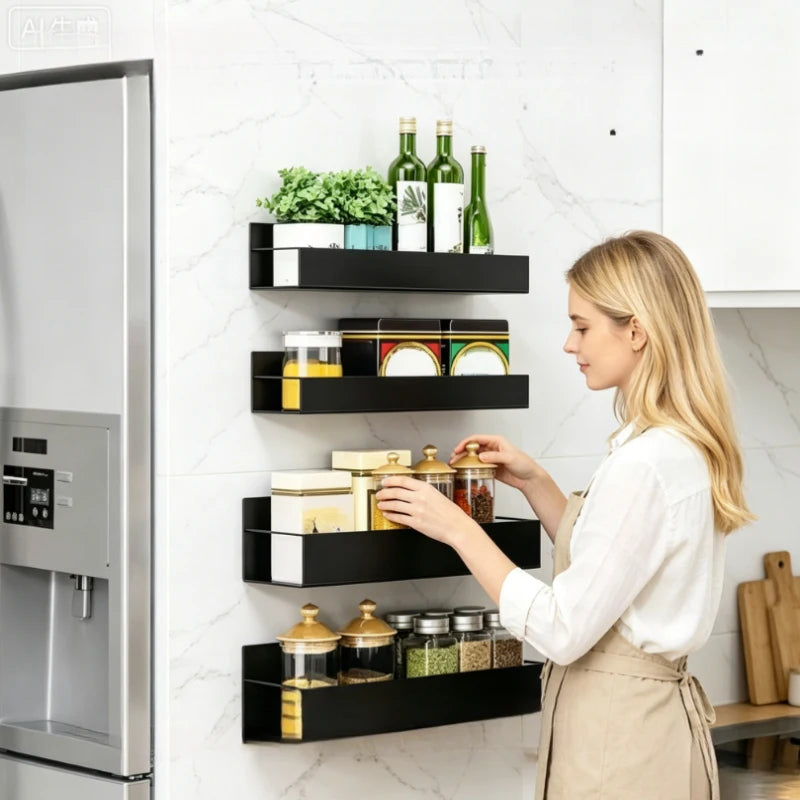 Refrigerator Magnetic Shelf Spice Sundry Side Storage Rack Hanging Basket Space Saving Kitchen Organizer Shelf Household Holder