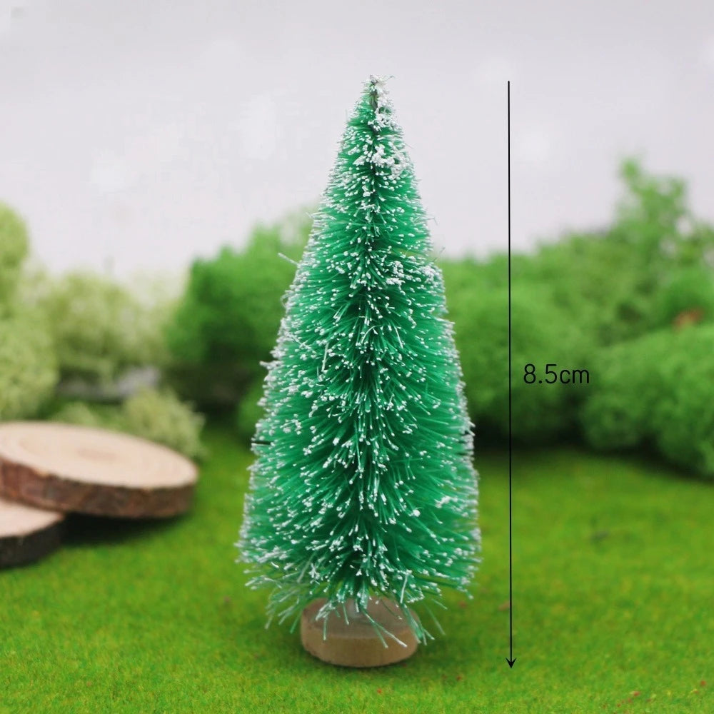 Mini Artificial Snow Christmas Tree Wooden Dollhouse Micro Landscape Model Xmas Terrarium Ornament Home Desktop Holiday Decor