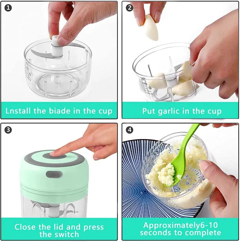 Portable Wireless Electric Mini Food Chopper Bowl Garlic Masher USB Rechargeable Vegetable Meat Grinder Kitchen Blender Gadget