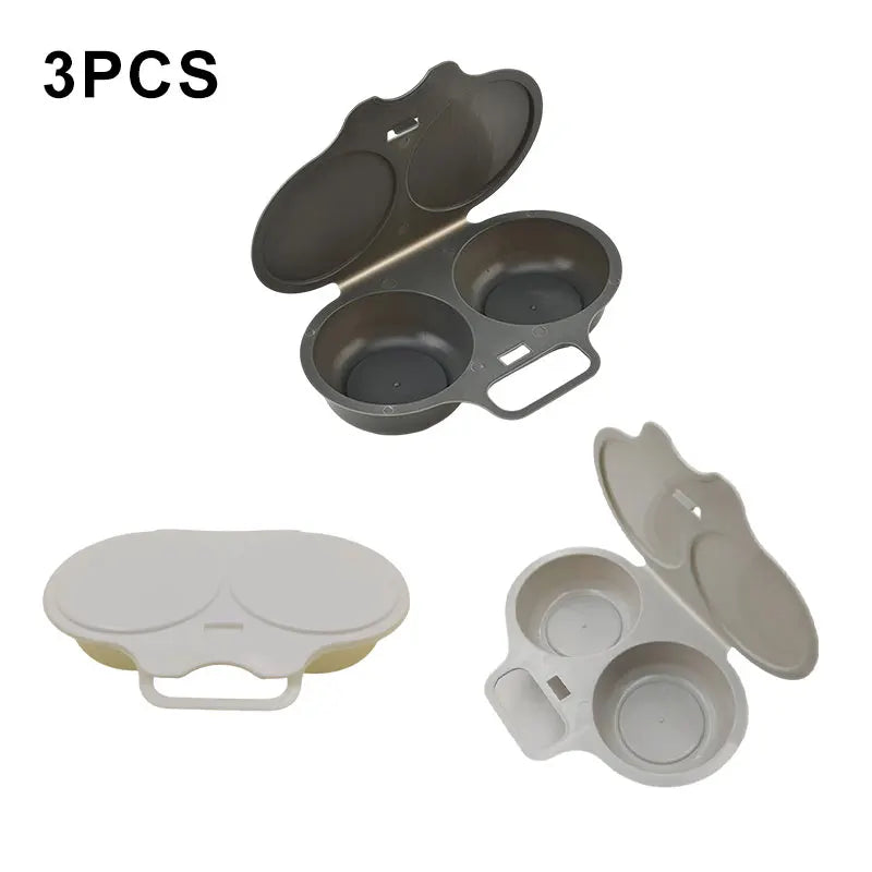 2 Cavity Microwave Egg Poacher Kitchen Round Steamed Egg Cooking Mould With Cover Reusable Non-stick Omelet Poached Egg Tool