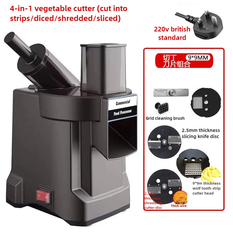 4 In 1 Dual-Feed Electric Food Chopper: Automatic Potato Dicer & French Fry Cutter for Carrot, Onion, Cucumber 110V 220V