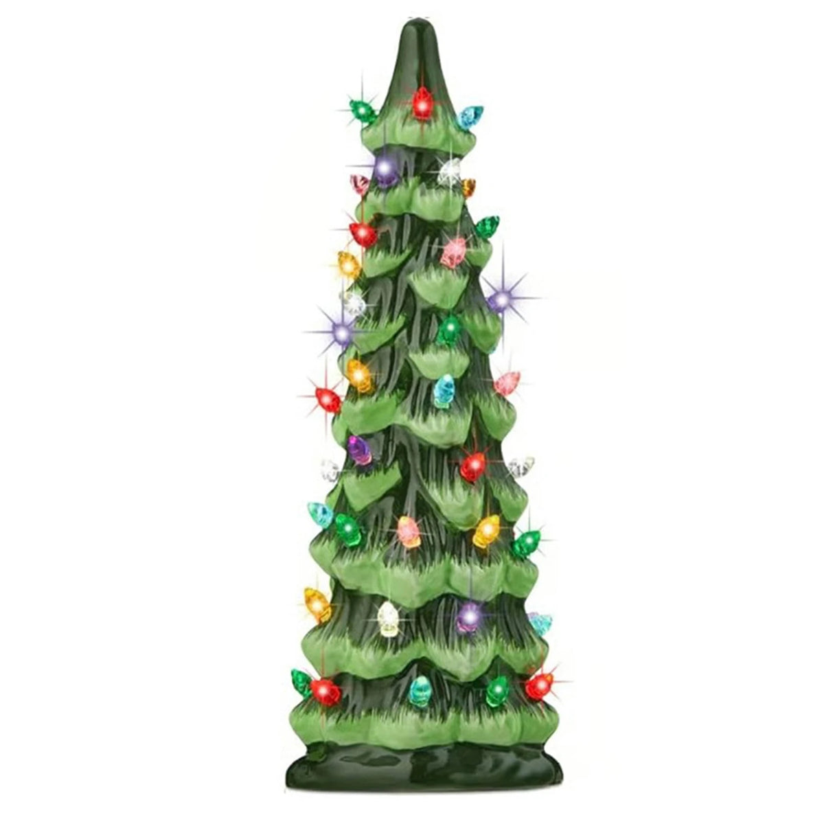 Retro Hand-Painted Tabletop Christmas Trees with LED Lights Resin Colorful LED Mini Christmas Tree for Home Christmas Decoration
