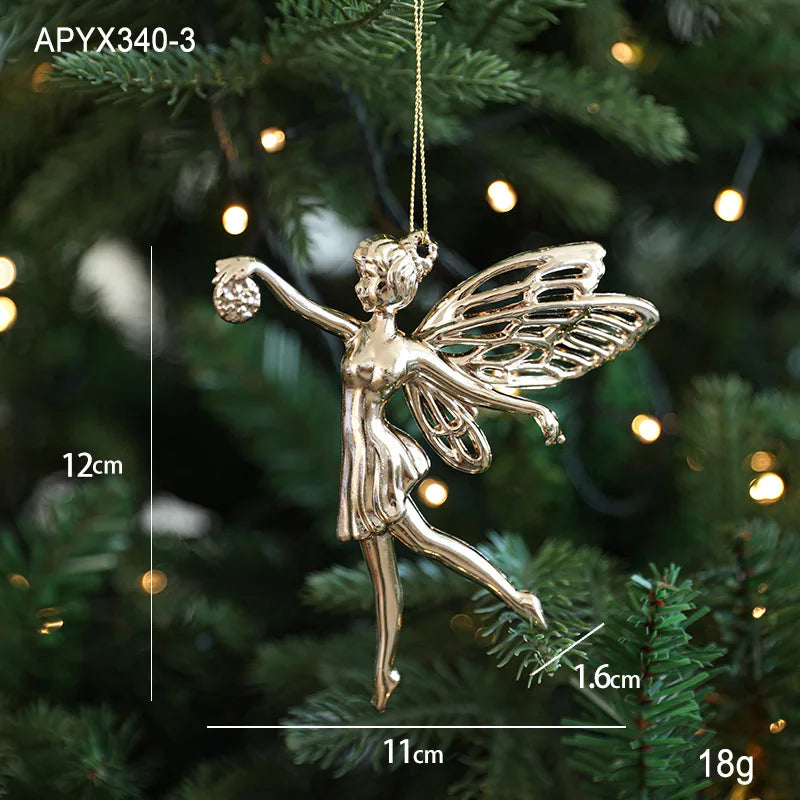 2025 Christmas Tree Ornaments Gold Plastic Elk Unicorn Angel Snowflake Hanging Pendants 2026 New Year Home Decoration Kids Gift