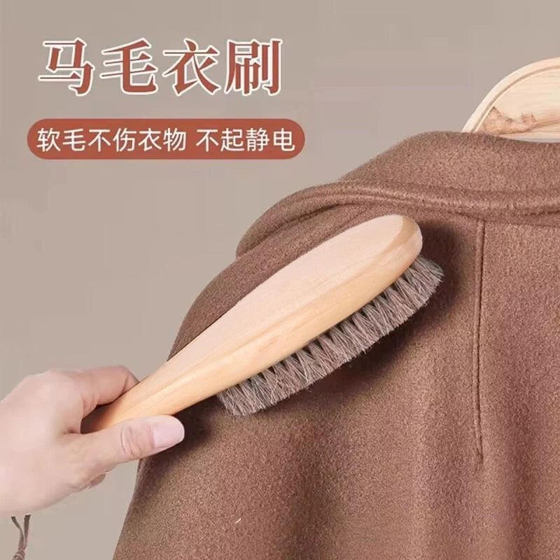 Horse Hair Brush Wooden Handle Shoe Polish Brush Soft Horsehair Laundry Cleaning Brush Tool Anti-Static Clean Cloth Clothes Care