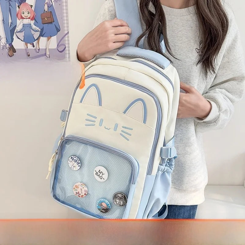 Fashionable Transparent Backpack Dual-Shoulder Bag Travel Student Bookbag  Design Versatile Girls Bag Commuter Style Polye...