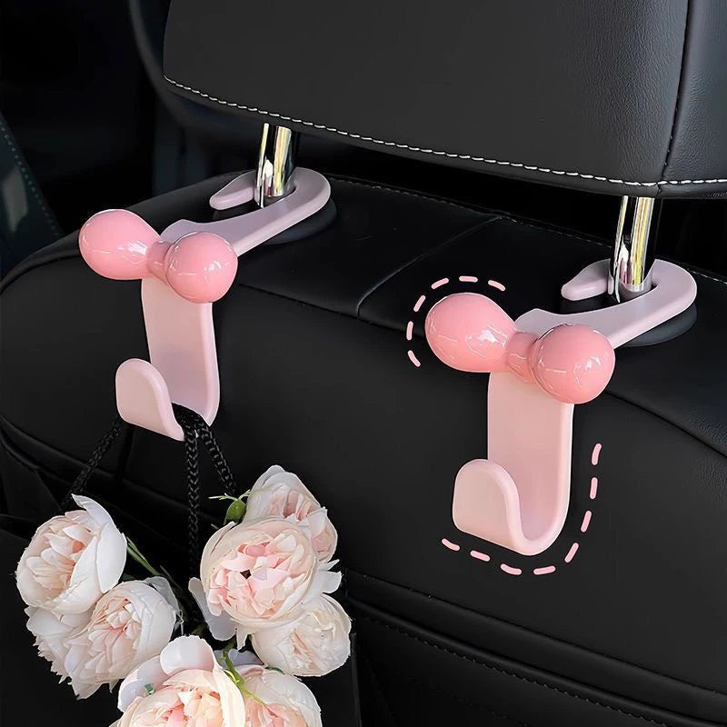 1pcs Cute Bow Pink Car Seat Back Hook Non Marking Headrest Hanger for Purse Umbrella Grocery Bag Car Organizer Accessory