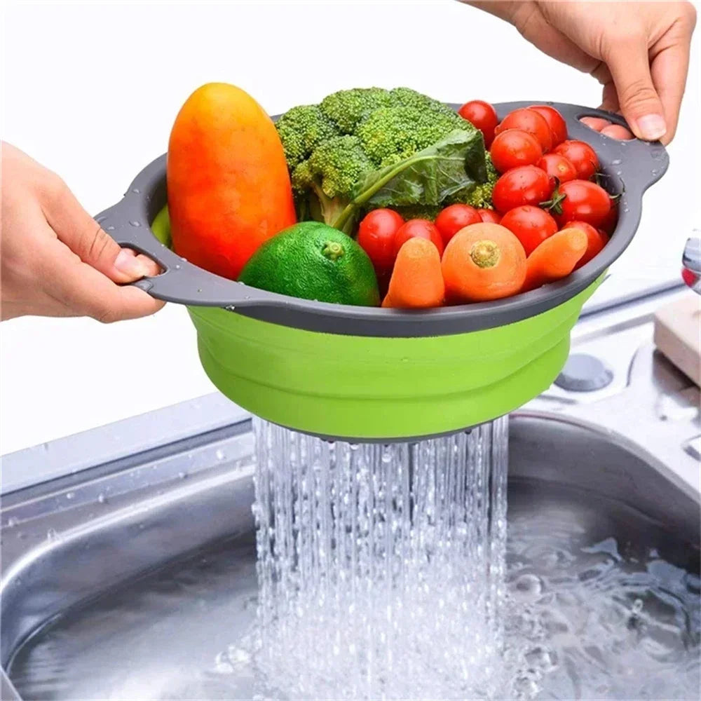 2PCS Silicone Folding Drainer Basket Fruit Vegetable Foldable Colander Kitchen Strainer for Food Pasta Kitchenware Drain Device