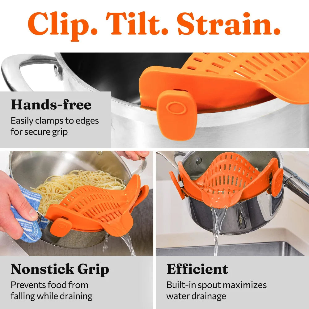 1pc Adjustable Silicone Clip-On Strainer for Pots, Pans, and Bowls - Handheld Drainer for Noodles, Pasta