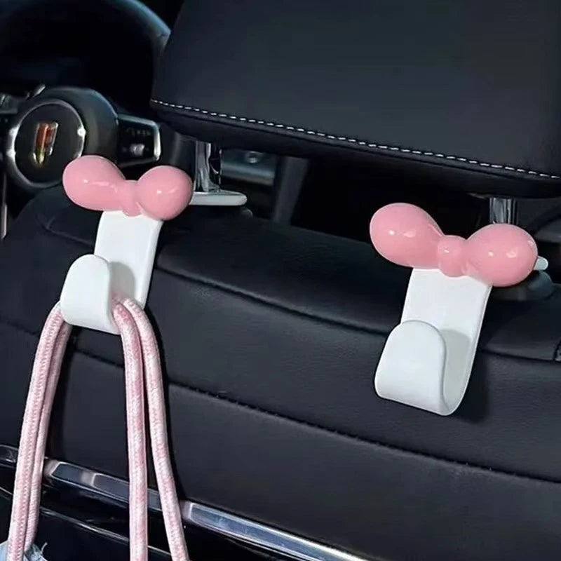 1pcs Cute Bow Pink Car Seat Back Hook Non Marking Headrest Hanger for Purse Umbrella Grocery Bag Car Organizer Accessory