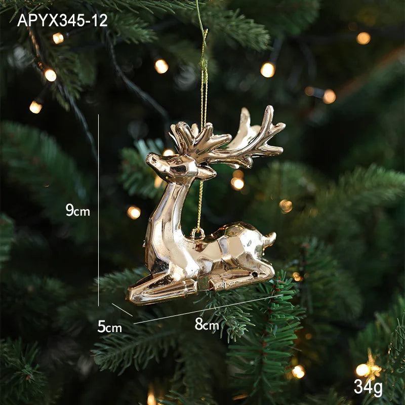 2025 Christmas Tree Ornaments Gold Plastic Elk Unicorn Angel Snowflake Hanging Pendants 2026 New Year Home Decoration Kids Gift