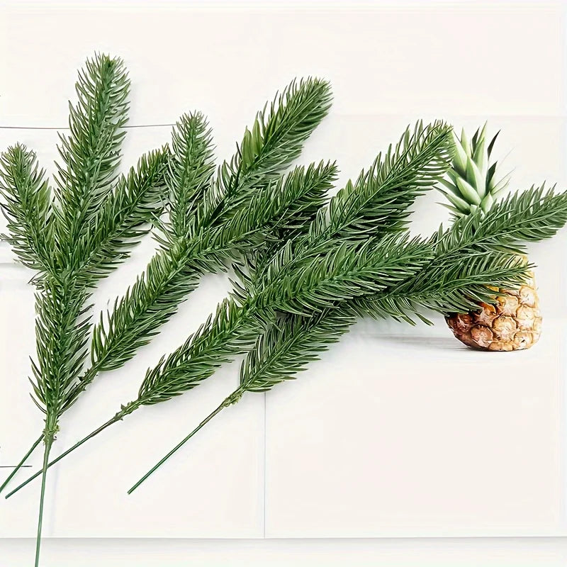 100pcs 10.6inch Realistic Pine Branches - Flexible, Natural Look, Suitable for Weddings, Bedrooms, And Living Rooms