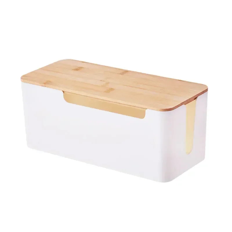 Wooden Office Cable Storage Box Power Line Wire Management Organizer Charger Socket Network Line Storage Bin Desk Storages