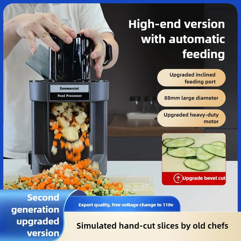 4 In 1 Dual-Feed Electric Food Chopper: Automatic Potato Dicer & French Fry Cutter for Carrot, Onion, Cucumber 110V 220V