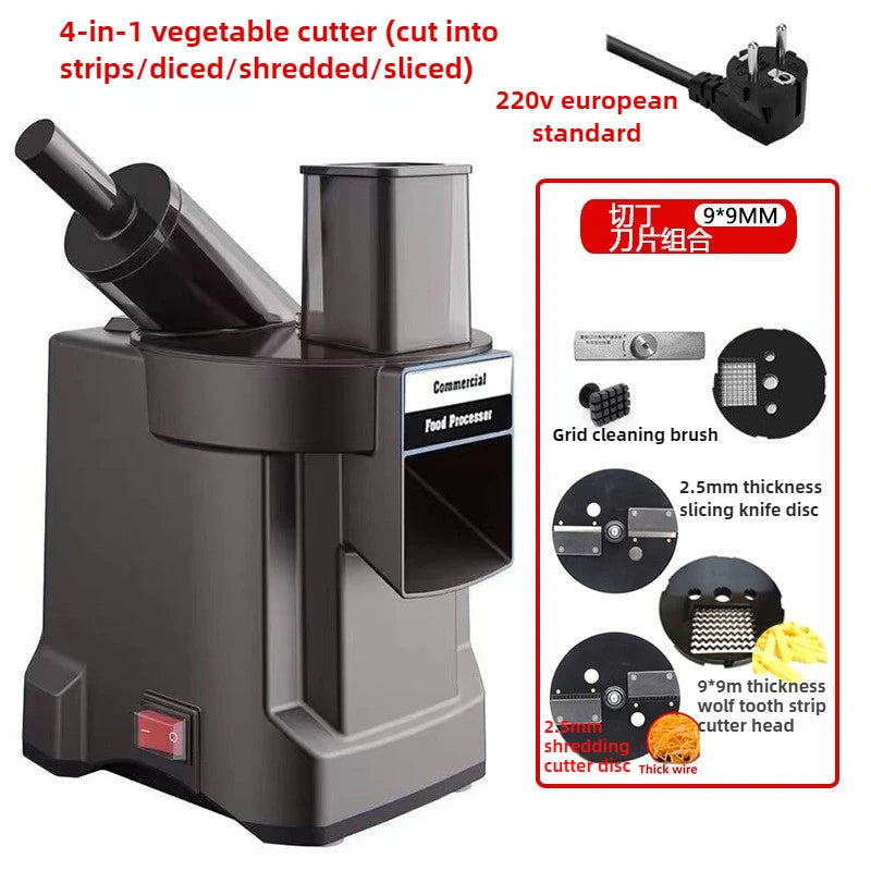 4 In 1 Dual-Feed Electric Food Chopper: Automatic Potato Dicer & French Fry Cutter for Carrot, Onion, Cucumber 110V 220V