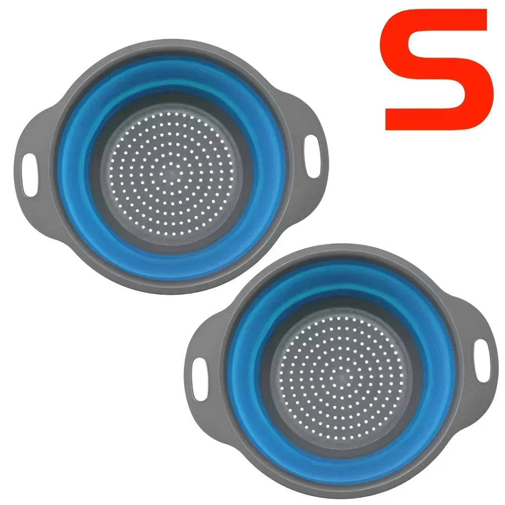 2PCS Silicone Folding Drainer Basket Fruit Vegetable Foldable Colander Kitchen Strainer for Food Pasta Kitchenware Drain Device