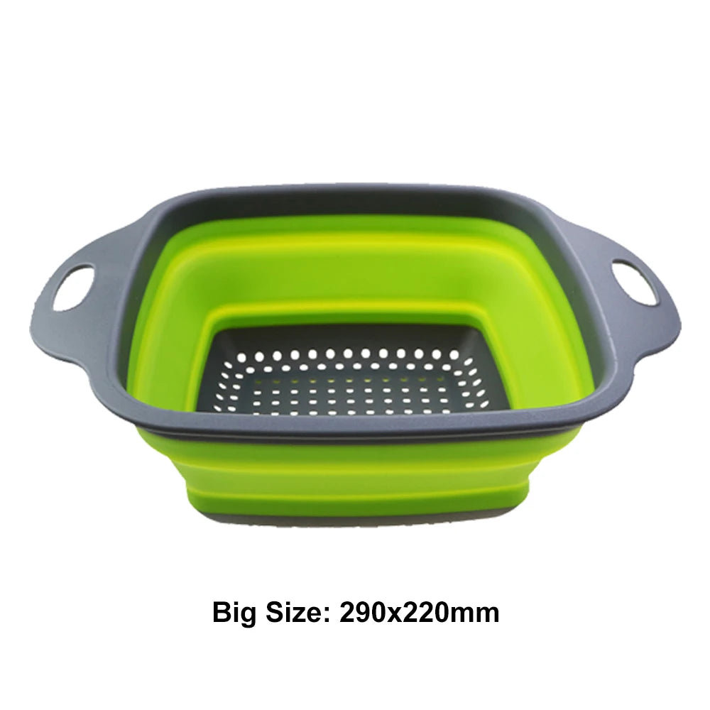 1Pc 2in1 Silicone Folding Drain Fruit Vegetable Washing Basket Foldable Strainer Collapsible Drainer Kitchen Storage Tool Dish