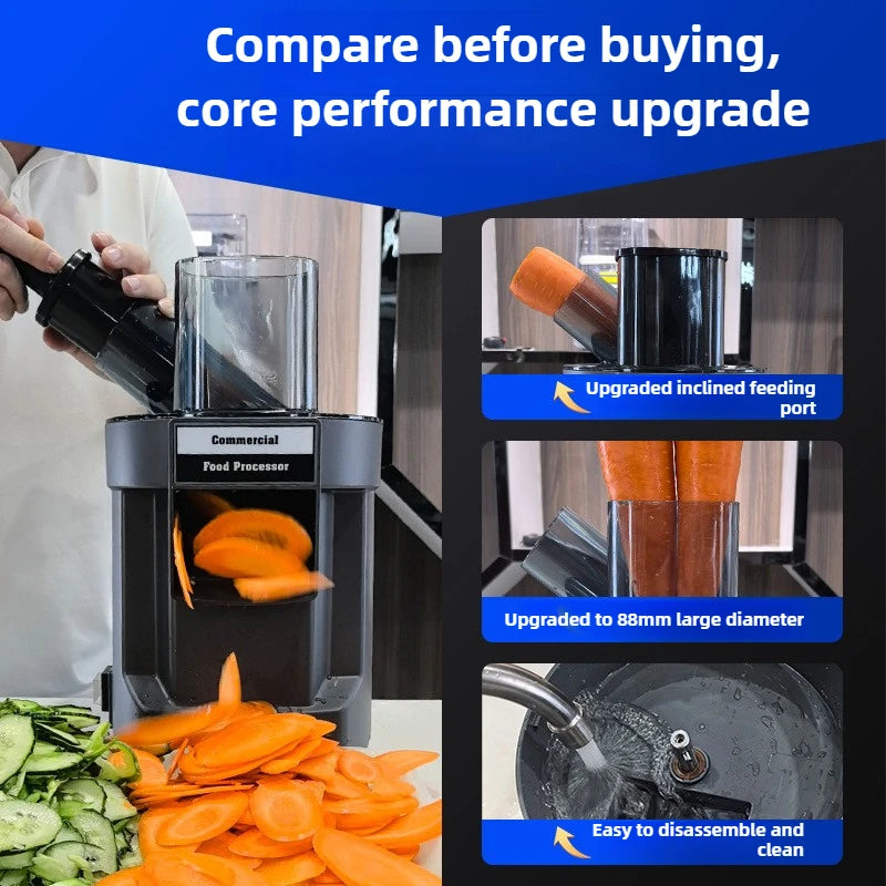 4 In 1 Dual-Feed Electric Food Chopper: Automatic Potato Dicer & French Fry Cutter for Carrot, Onion, Cucumber 110V 220V