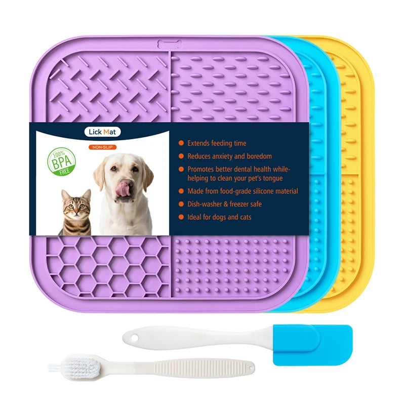 LMETJMA Lick Mat for Dogs and Cats Silicone Licking Mat with Suction Cups for Anxiety Relief Square Dog Slow Feeder Lick Pat