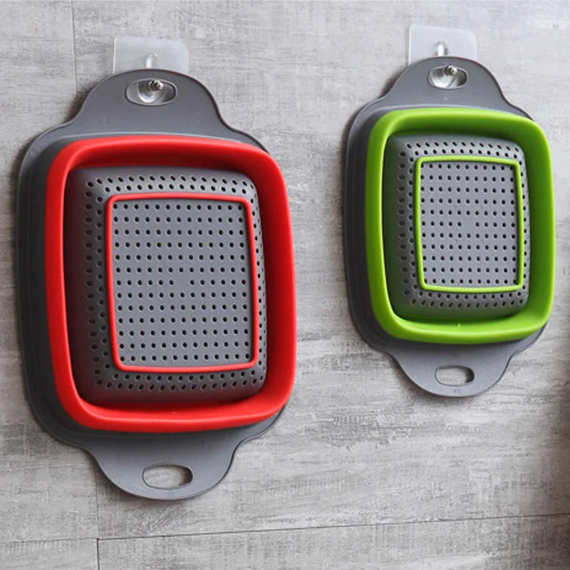 1pcs Round Square Foldable Silicone Colander Fruit Vegetable Washing  Strainer Colander Collapsible Drainer Kitchen Storage Tool