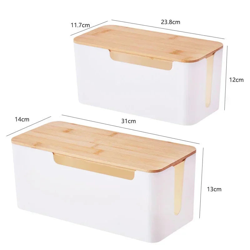 Wooden Office Cable Storage Box Power Line Wire Management Organizer Charger Socket Network Line Storage Bin Desk Storages