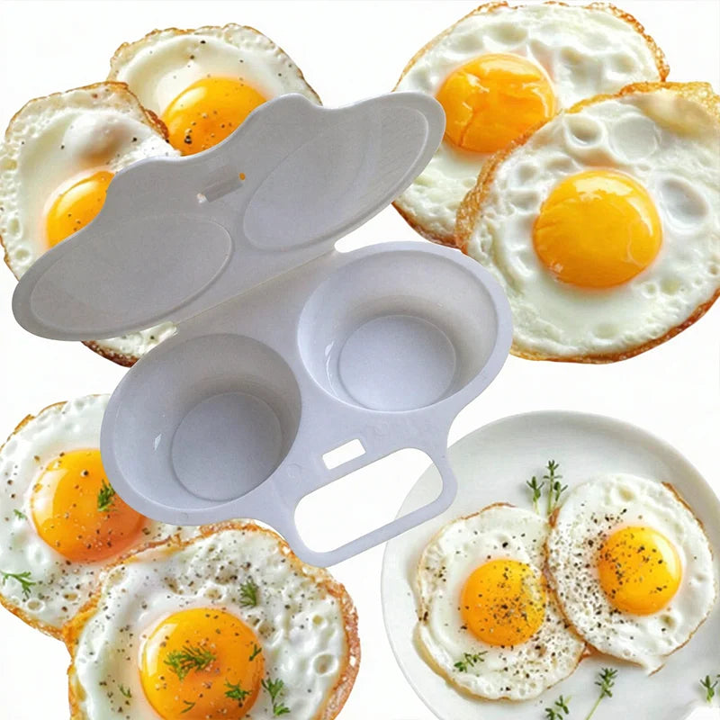 2 Cavity Microwave Egg Poacher Kitchen Round Steamed Egg Cooking Mould With Cover Reusable Non-stick Omelet Poached Egg Tool