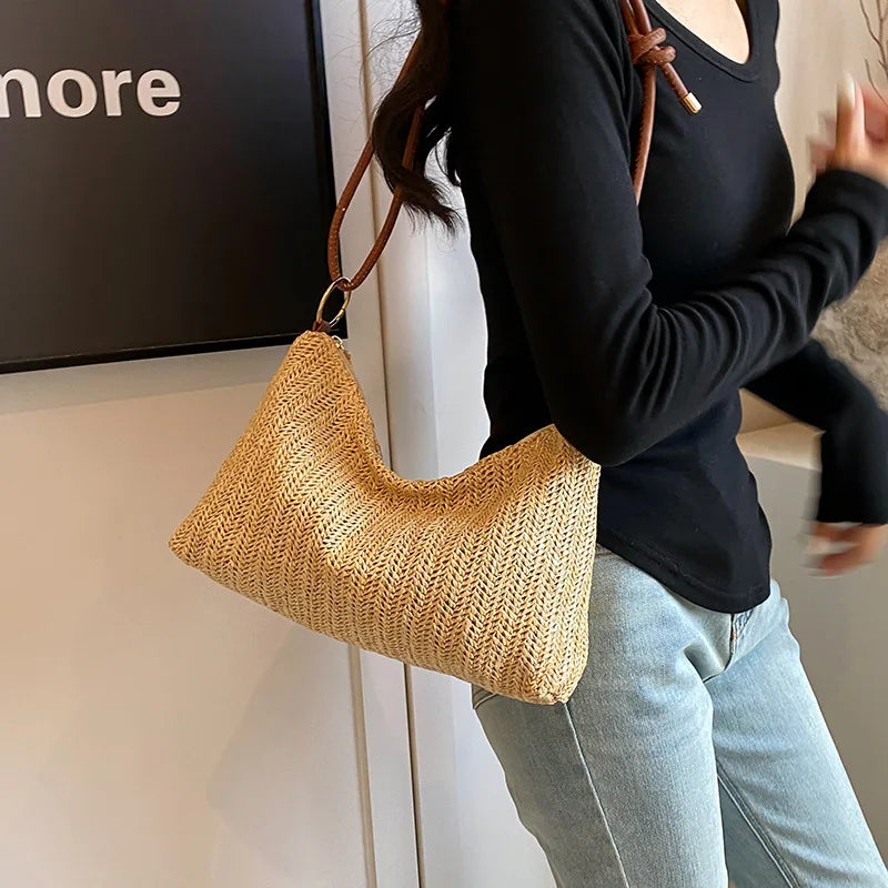 Striped Straw Tote Bag