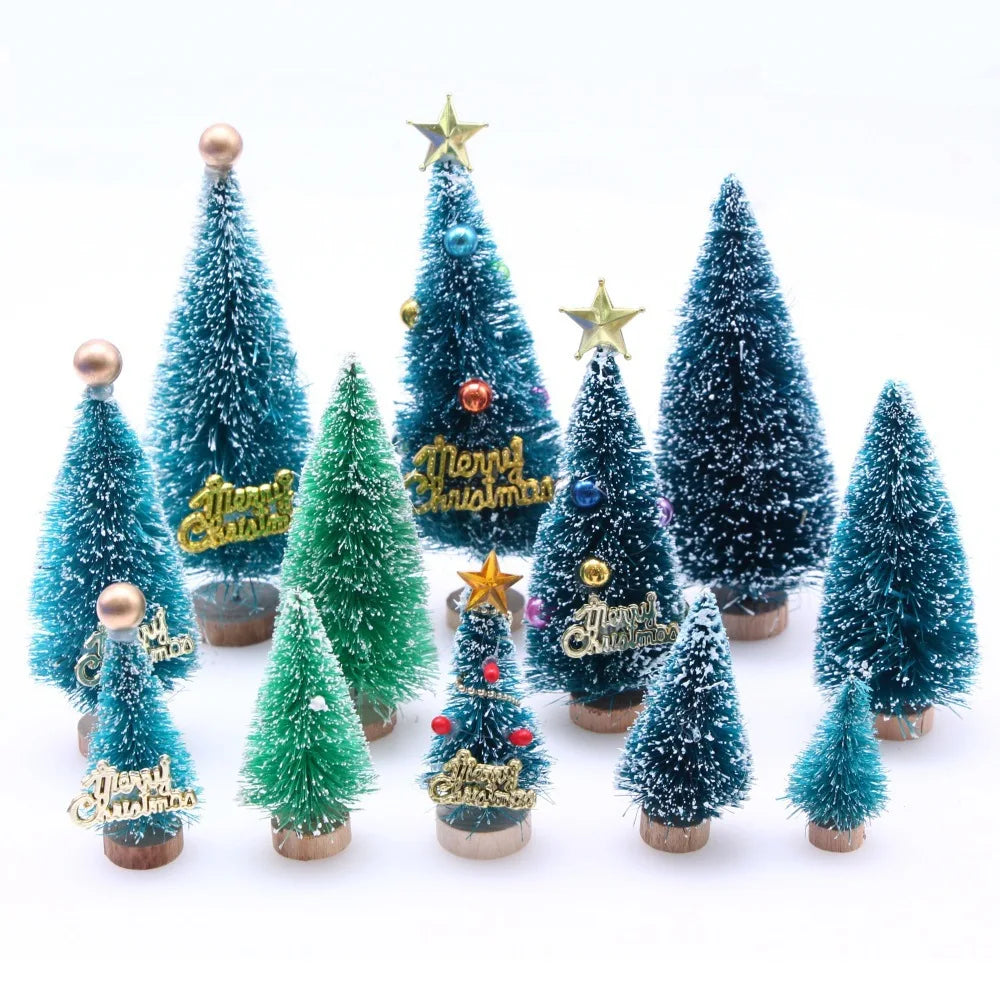 Mini Artificial Snow Christmas Tree Wooden Dollhouse Micro Landscape Model Xmas Terrarium Ornament Home Desktop Holiday Decor