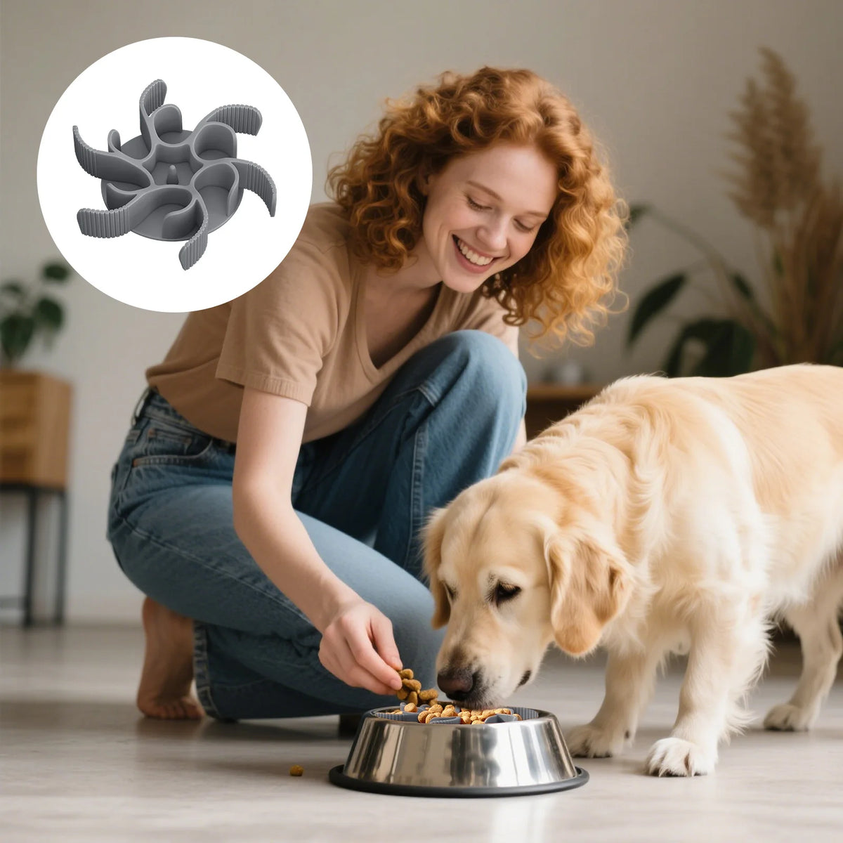 Non-Slip Slow Feeder Insert for Dog Bowls, Cuttable Silicone Licking Mat with Strong Suction for Messy Eaters, Easy to Clean