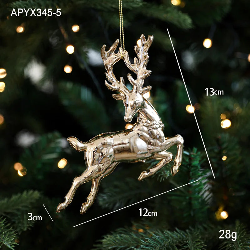 2025 Christmas Tree Ornaments Gold Plastic Elk Unicorn Angel Snowflake Hanging Pendants 2026 New Year Home Decoration Kids Gift