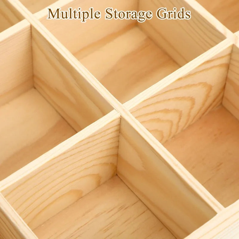 20-Section Wooden Drawer Organizer Natural Finish Storage Box for Clothes Socks Underwear Desk Vanity Tidy Compartment Dividers