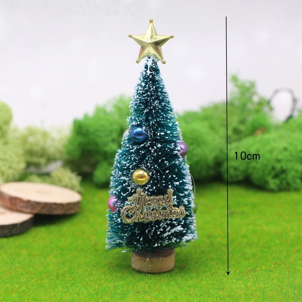 Mini Artificial Snow Christmas Tree Wooden Dollhouse Micro Landscape Model Xmas Terrarium Ornament Home Desktop Holiday Decor