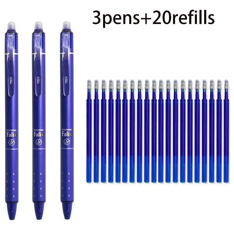 Push-Button Erasable Gel Pens Set 0.5mm Black/Blue Pen Refill Replaceable Rods Washable Handle School Office Supplies Stationery