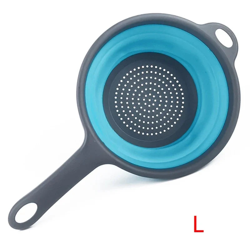 LMETJMA Silicone Collapsible Colander with Handle Kitchen Folding Strainer Colander for Draining Pasta Vegetable Fruit JT111